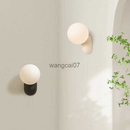 Wall Lamps Small Cream Minimalist Bedroom Bedside Wall Lamp Modern Simple Living Room Black White LED Lights Aisle Decorative Wall Sconces HKD230814