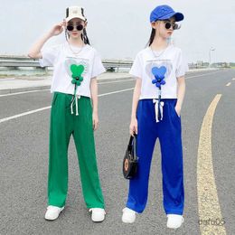 Clothing Sets Summer Junior Girl Clothing Doll Flower Tshirts and Pants 2Pcs Set Children Cotton Outfits Casual Sportswear Kids Tracksuit R230814