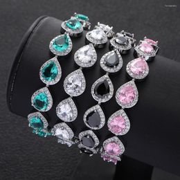 Link Bracelets Luxury Geometric Water Drop Cubic Zirconia CZ Cuff For Girl Wedding Engagemen Jewellery S0584