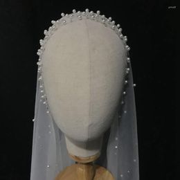 Bridal Veils Veil Pearl Beaded White 1.5 Width Long Trailing Cathedral Wedding With Comb Vail Accesories Women