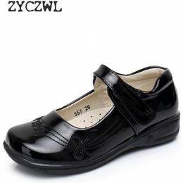 Sneakers Girls Leather Shoes for Children PU School Black Princess Dress Flower Wedding White Kids Flat Etiquette 230814