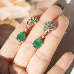 Dangle Earrings Bolai Natural Green Agate Clasp 925 Sterling Silver Rose Gold 10 8mm Gemstone Jewellery For Women Wedding Elegant Best quality