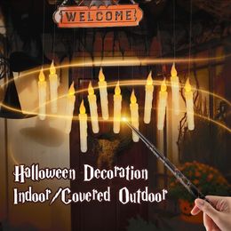 Other Event Party Supplies 12Pcs Set Floating Candles with Magic Wand Remote Flameless Flickering Hanging Window Xmas Halloween Wedding Decor 230814