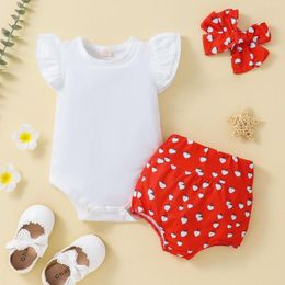 Clothing Sets Infant Boys Girls Sleeve Romper Bodysuits Strawberry Printed Shorts Headbands Outfits