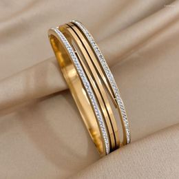 Bangle DODOHAO Inlaid Crystal Zircon Charm Simple Stainless Steel Bangles Bracelets For Women Unique Metallic Gold Colour Jewellery