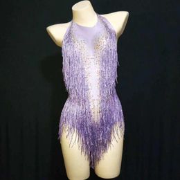 Stage Wear Colours Sexy Fringes Rhinestones Bodysuit One-piece Dance Show Costume Women's Performance Leotard Female Singer Out277A