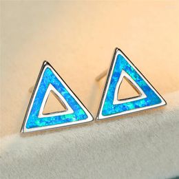 Stud Earrings Trendy Female Blue White Opal Cute Hollow Triangle Small Charm Silver Colour Wedding For Women