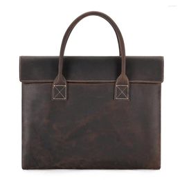 Briefcases Vintage A4 Brown Full Grain Crazy Horse Genuine Leather Executive Office 14'' 15.6'' Laptop Men Briefcase Portfolio Bag M6632