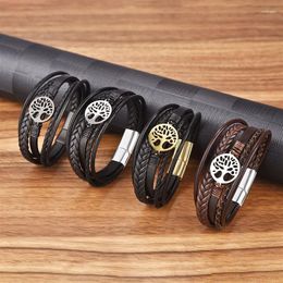 Charm Bracelets Classic Men's Leather Bracelet 3 Colours Punk Hip Hop Stainless Steel Magnet Bangle Christmas Year Gifts