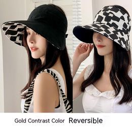 Berets Women Bucket Hats Cotton Wide Brim Double Side Wear Summer UV Protection Reversible Hat For Beach Hiking Garden Travel Outdoor