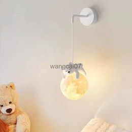 Wall Lamps Cute Children's Room Bedside Wall Lamps White Bear White Rabbit Lamp Nordic Simple Boy Girl Bedroom Baby Room Decor Wall Lights HKD230814