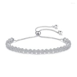 Link Bracelets Adjustable Flower Tennis White Gold Plated Cubic Zirconia CZ Dainty Classic Fashion Jewellery