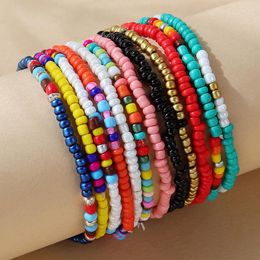 Strand 12pcs/lot Bohemian Handmade Beads Bracelet Set For Women Multi-layers Colourful Beaded Bangle Girls Boho Jewellery Accessories