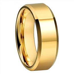 Band Rings High Quality Gold Color Wedding Men Women Tungsten Carbide Engagement Beveled Edges Flat Polishing Comfort Fit 230814