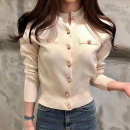 Women's Knits Women Cardigan Sweater Fashion Spring Knitted Long Sleeve Short Coat Chic Korean Slim Button Ladies Soft Tops