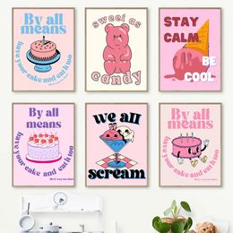 Canvas Painting Cartoon Food Cake Ice Cream Print Trendy Girly Kids Room Home Decor Kitchen Wall Art Poster Picture By All Means No Frame Wo6