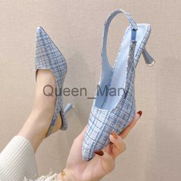 Dress Shoes Brand Designer Slingbacks High Heels Pumps Women Blue Pointed Toe Party Shoes for Woman 2023 Summer Thin Heeled Sandals Ladies J230815