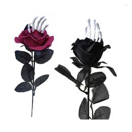 Decorative Flowers Halloween Flower Artificial Rose With Hand Bone Silk Bouquet For Party Haunted House Decoration