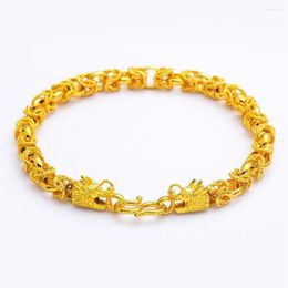 Link Bracelets 6mm Women Men Bracelet Chain With Dragon Head Design 18k Yellow Gold Colour Fashion Jewellery 8.3 Inches