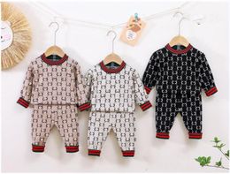 Baby Boys Girls Brand Clothing Sets Letters Printed Newborn Knitted Long Sleeve Outfits Spring Autumn Infant Suit Toddler Two Pieces Sets 0-2 years