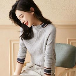 Women's Sweaters Color Matching Is Thin Knit Sweater Round Neck Temperament Western Style Blouse Trend