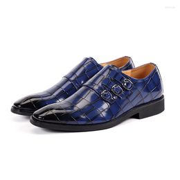 Dress Shoes Luxury Loafers Pointed Toe Men Patent Leather Oxford For Formal Wedding Blue Buckle