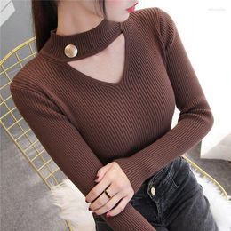 Women's Sweaters 2023 Fashion Halterneck V-neck Long Sleeves Sweater Tops Women Fall/winter Slim Knit Undershirt Top Pullovers Jumpers)