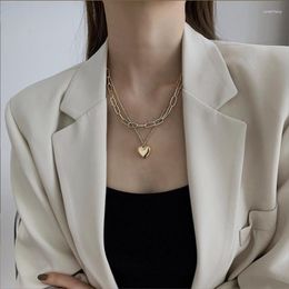 Pendant Necklaces Women's Metal Sweater Chain Love Heart Double Layer Necklace