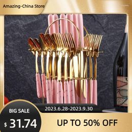 Dinnerware Sets European Style Stainless Steel Emerald Knife Golden Western Tableware Family Steak Fork Spoon Set