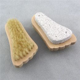 2in1 Wooden Cleaning Brushs Bristle Brush Foot Exfoliating Dead Skin Remover Pumice Stone Feet Spa Massager