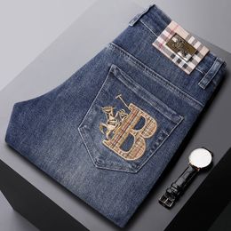 Men s Jeans Luxury Brand Summer Business Casual Male Straight Cotton Denim Pants Fashion Youth Stretch Slim Fit Cowboys Trousers 230814