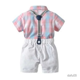 Clothing Sets 2pcs Toddler Kids Baby Boy Gentleman Outfit Clothes Plaid Bodysuit Tops Shirt+Shorts Formal Clothing Set For Kids R230814