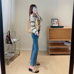 Women's Sweater Four Seasons Thin Stripe Fashion Long Sleeve High end Soft Embroidery Jacquard Cardigan Knitted Slim Fit Coat s-M-M