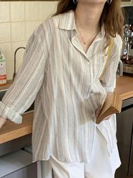Women's Blouses Jmprs Korean Vintage Striped Women Shirts Long Sleeve Designed Summer Cotton Loose Button Up Shirt Oversize Female Tops