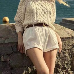 Women's Shorts 2023 Summer Women High Waist Cuffed Solid Color