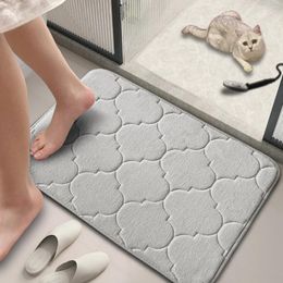 Carpets Coral Velvet Bath Mat Anti-slip Rugs Water Absorbing Quick Drying Floor Embossed Doormat Carpet Machine Washable Soft Mats