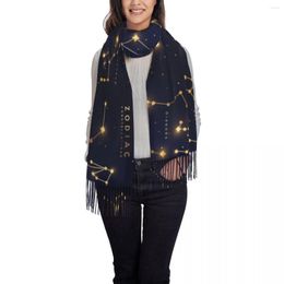 Scarves Women Scarf Tassel Head Wraps Zodiac Constellations Space With Shiny Sparkling Stars Femme Thin Winter Bandana