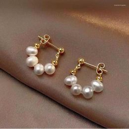 Hoop Earrings Korean Elegant Natural Baroque Pearl Huggies For Women Girls Fashion European Simple Party Jewellery