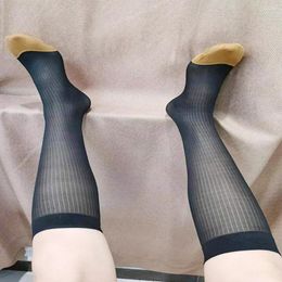 Men's Socks 1 Pairs Lot Breathable Mesh Knee High Long Striped Sock Silk Sheer See Through Middle Tube