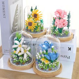 Blocks Building Flower DIY Rose and Chrysanthemum Potted Bouquet Home Decoration 3D Model Block Girl Gift Children s Toys 230814