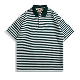 Men's Polos T-shirt Men 2023 Japan Streetwear Vintage Fashion Loose Casual Stripe Short Sleeve Unisex Women Oversize Top Tees Shirts
