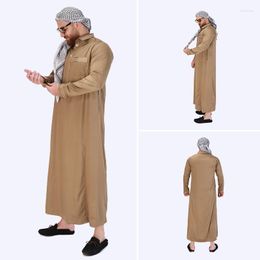 Ethnic Clothing Islamic Jubba Thobe Muslim Robe Men Caftan Ramadan Traditional National Dress Middle East Arab Stand Collar Solid Color