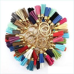 Keychains Lanyards Zwpon Boho Style Mixcolor Casual Veet Leather Tassel Women Keychain Bag Pendant Car Key Chain Ring Holder Jewellery Dhogh