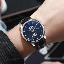 Wristwatches Luxury Fashion Brand Men's Watch Blue Light Glass Leather Belt Quartz Wristwatch Big Number Dial Business Clock Drop