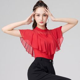 Stage Wear Latin Dance Clothes Women Rumba Waltz Costume Practise Clothing Summer Ballroom Tops Short Sleeves Shirt