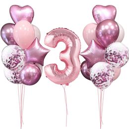 Decoration 20pcs Girl's Birthday Balloon Set Pink Figure Balloons for Girls' Happy Birthday Decorations DIY Supplies