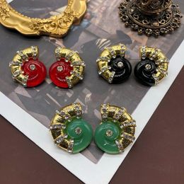 Stud Earrings Symmetrical Black Green Red Rhinestone Personality Accessories Femme Jewellery