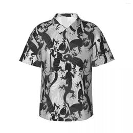 Men's Casual Shirts Short-sleeved Abstract Tropical Lizards And Palm Leaves Shirt Beach Clothes Personality Tops