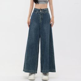 Women's Jeans High Waisted Retro Straight Leg Ankle-length Summer Street Style Cool Loose Female Dark Blue Denim Trousers