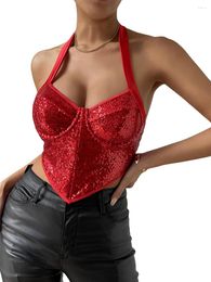 Women's Tanks Women Sequin Halter Tops Sleeveless Hollow Out Sparkly Tank Top Sexy Concert Loose Casual Shirts